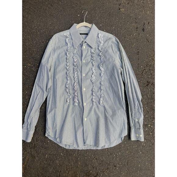Purificacion Garcia Striped Ruffle Poplin Shirt Size‎ US XL Cotton - Picture 2 of 4